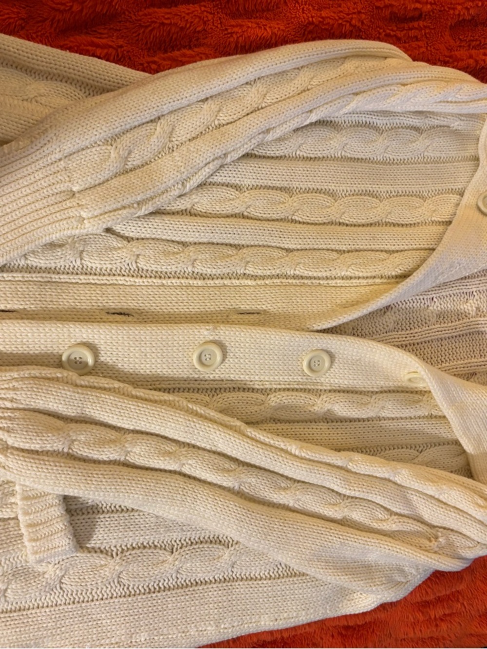Sears Ivory Cable Knit Button-Up Cardigan